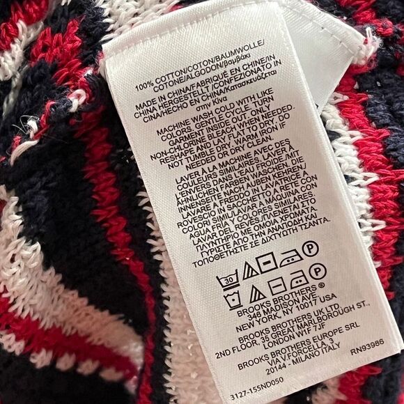 Brooks Brothers Red Fleece Sweater Women’s L Red White Black Striped Knit Ruffle - Picture 8 of 11